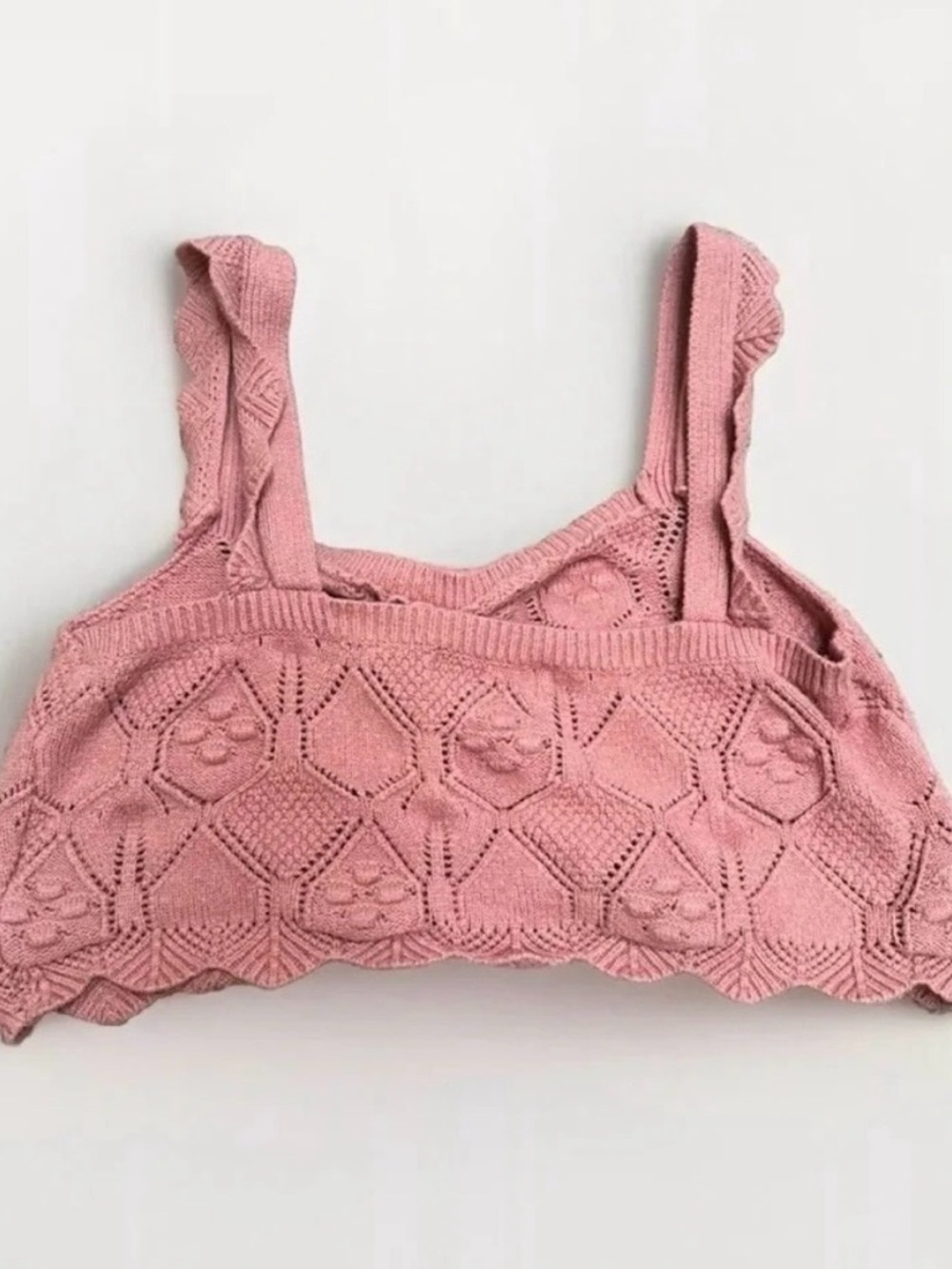 Crochet Floral Embroidered Crop Top Cottagecore Coquette Soft Pink XL Stretchy - Picture 3 of 7